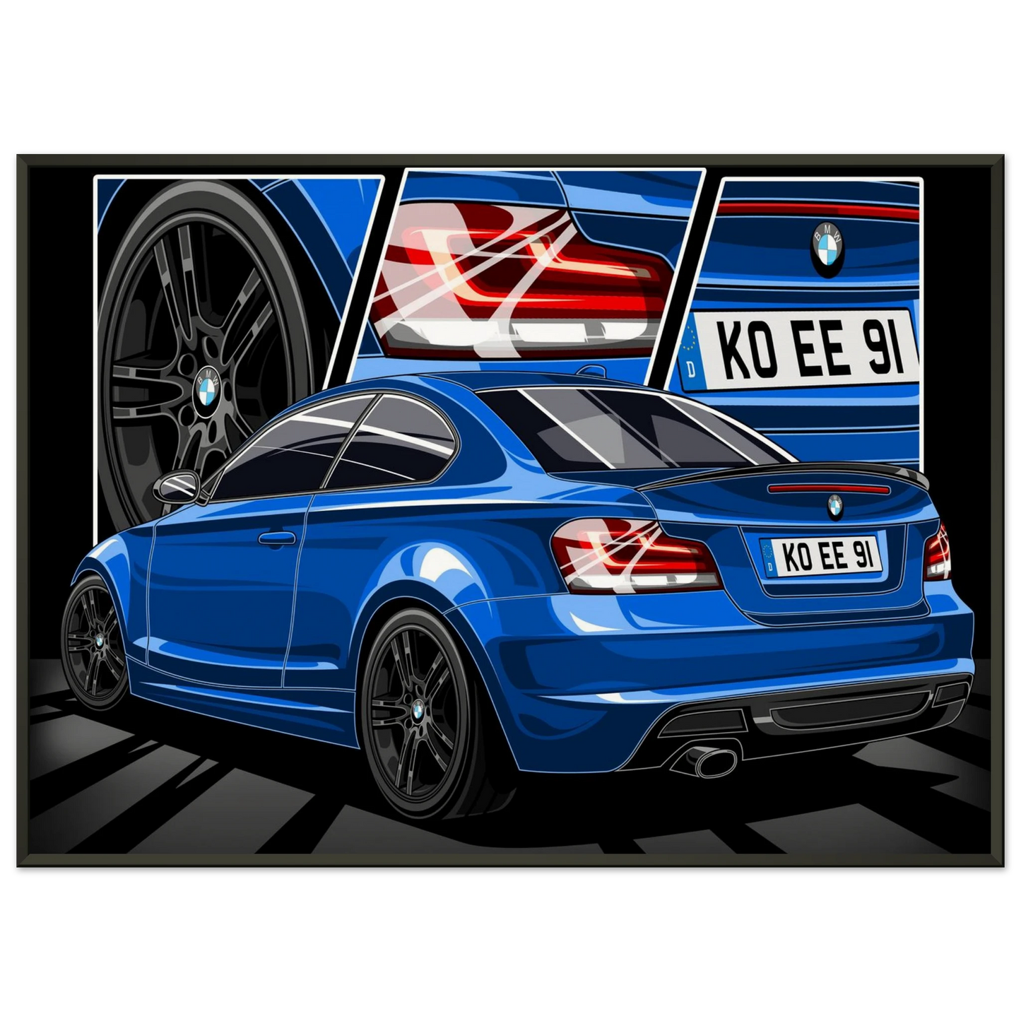 Personalisiertes Auto-Porträt als Poster illustriert – handgezeichnet & gerahmt