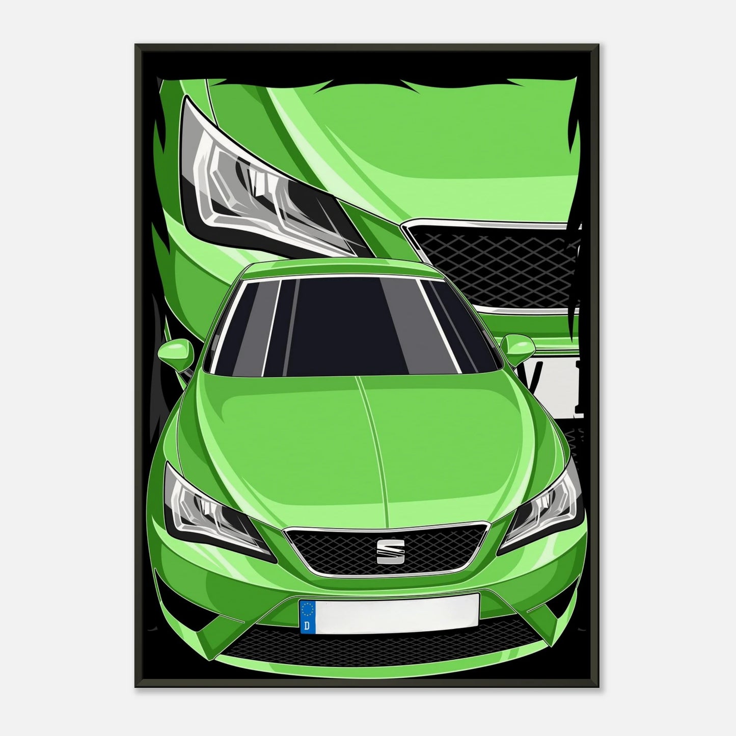 Personalisiertes Auto-Porträt als Poster illustriert – handgezeichnet & gerahmt