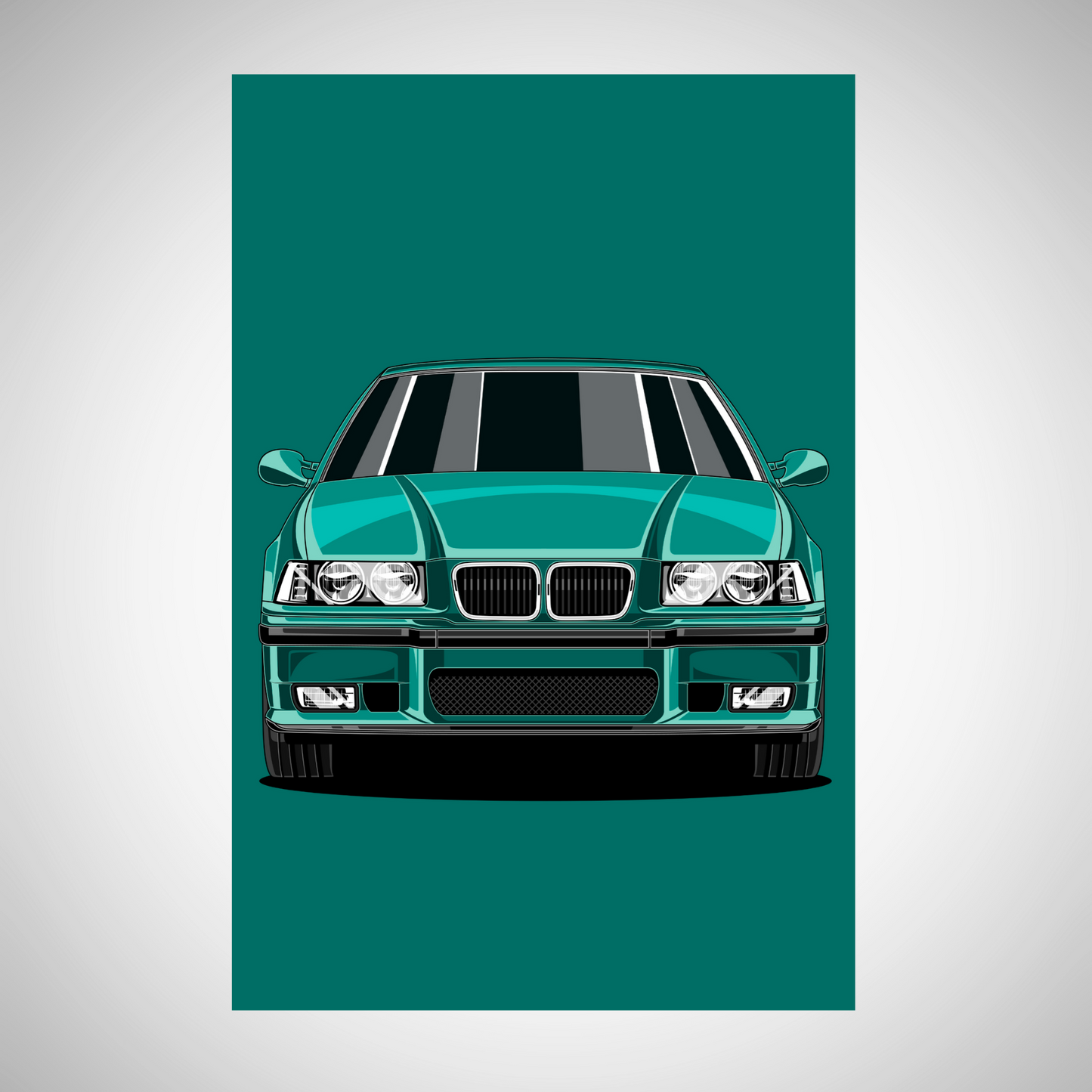 E36 Poster – Klassische Sportwagen Illustration vielen Farben (Blau, Rot, Grün) | Retro Auto Deko für Fans