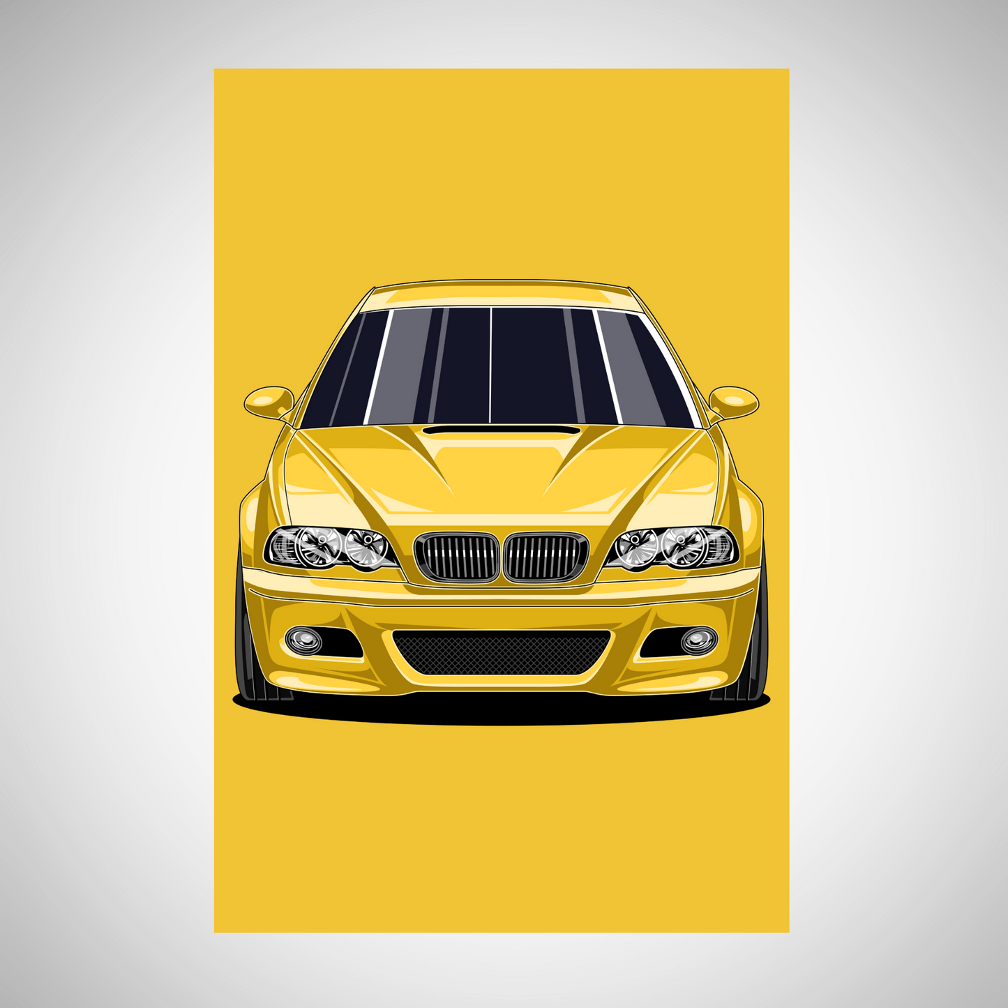 E46 Poster – Klassische Sportwagen Illustration in Yellow| Retro Auto Deko für Fans