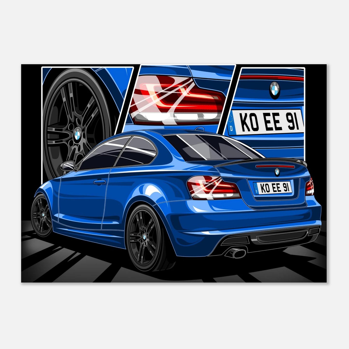 Personalisiertes Auto-Porträt als Poster illustriert – handgezeichnet & gerahmt