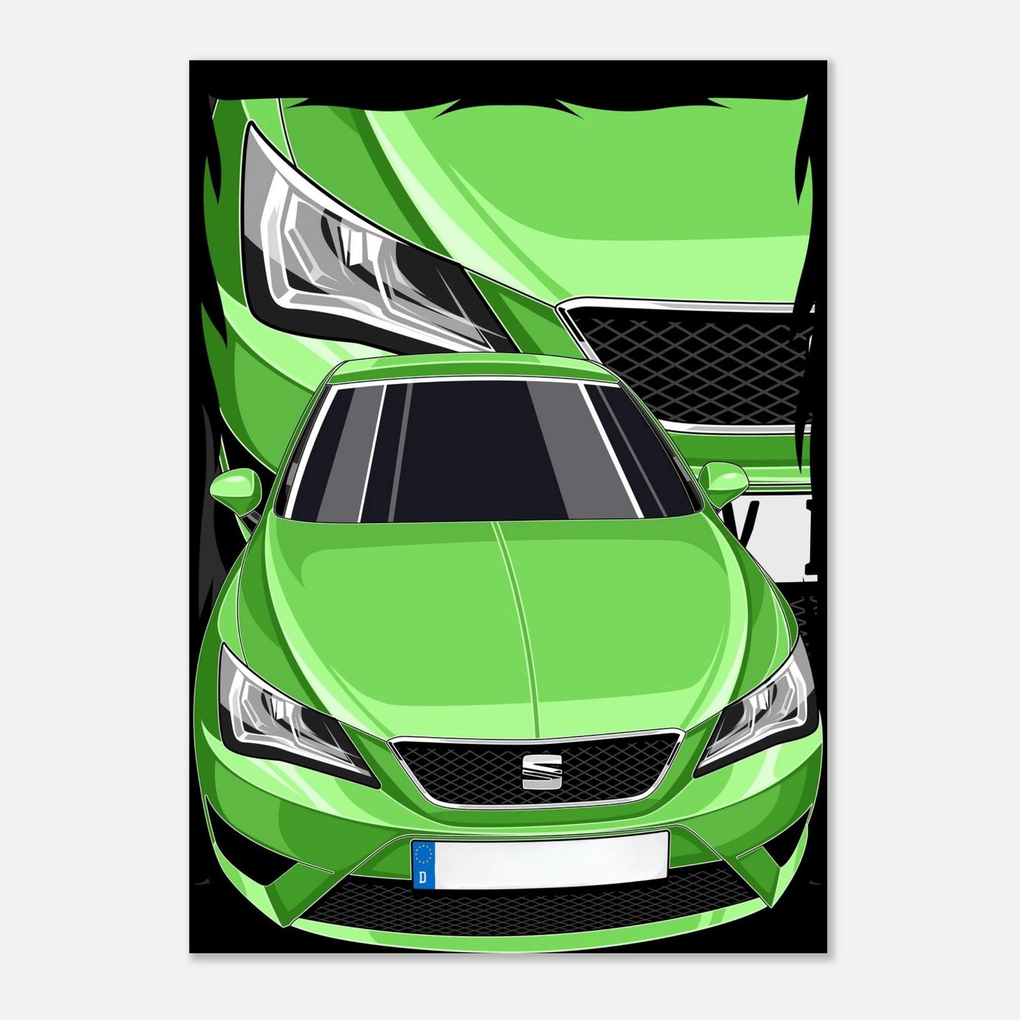 Personalisiertes Auto-Porträt als Poster illustriert – handgezeichnet & gerahmt